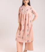Nude pink embroidered cotton kurta set