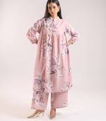 Pink floral printed cotton kurta with pant