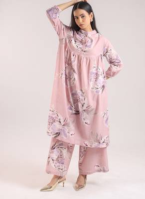 Pink floral printed cotton kurta with pant 2
