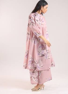 Pink floral printed cotton kurta with pant 3