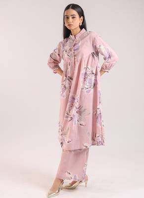 Pink floral printed cotton kurta with pant 4