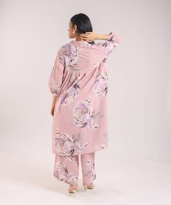 Pink floral printed cotton kurta with pant 5