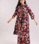 Black floral printed cotton kurta set