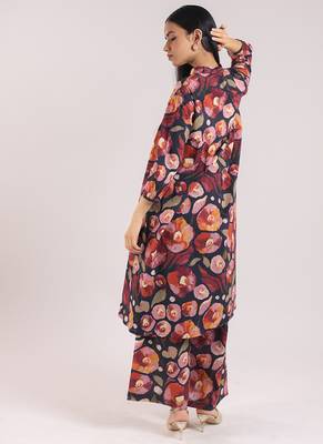 Black floral printed cotton kurta set 2