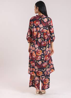 Black floral printed cotton kurta set 3