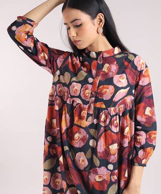 Black floral printed cotton kurta set 5
