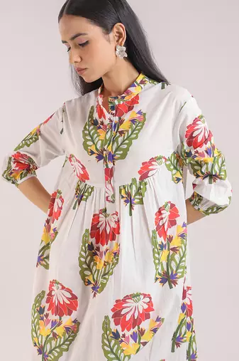 White foral printed cotton kurta set