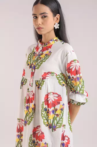 White foral printed cotton kurta set