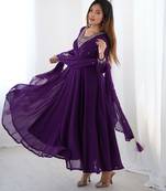 Purple anarkali set with heavy embroidery, dupatta & full stitch finish