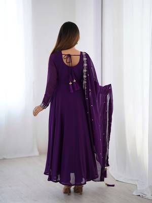 Purple anarkali set with heavy embroidery, dupatta & full stitch finish 4