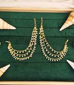 Traditional gold-plated pearl ear chain earrings, 3-layer cascading design, white beads