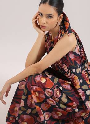 Black floral printed cotton skirt and top set 3