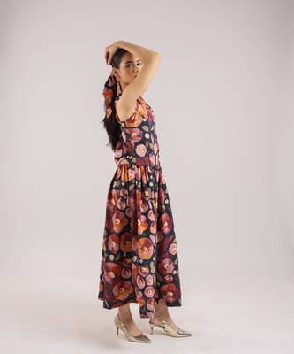 Black floral printed cotton wasit coat and skirt set 2