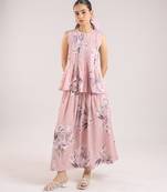 Dusty rose floral printed cotton top and skirt set