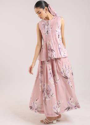 Dusty rose floral printed cotton top and skirt set 2