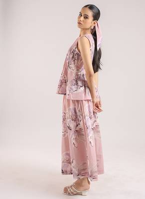 Dusty rose floral printed cotton top and skirt set 3