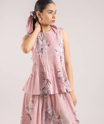 Dusty rose floral printed cotton top and skirt set 5