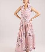 Dusty rose floral printed cotton waist coat with skirt