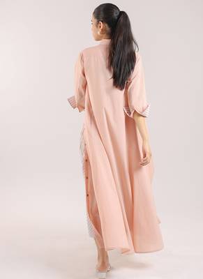 Dust rose flared plain cotton long dress paired and shirt set 5