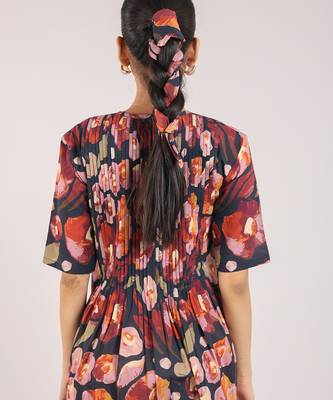 Black floral printed cotton strappy corset dress 4
