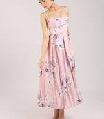 Dust rose floral printed cotton strappy corset dress