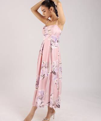 Dust rose floral printed cotton strappy corset dress 2