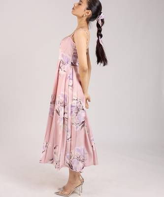 Dust rose floral printed cotton strappy corset dress 3