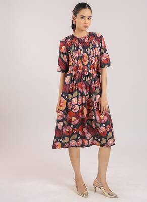 The black floral printed cotton elbow sleeve dress 1