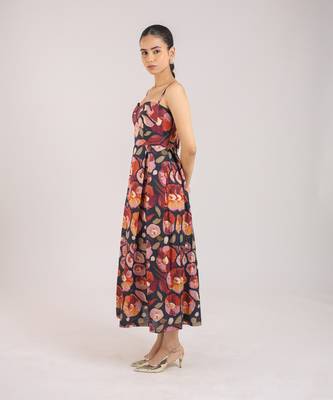 The black floral printed cotton elbow sleeve dress 4