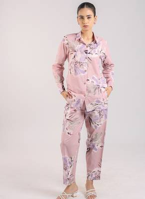 Dust rose floral printed cotton co-ord 1