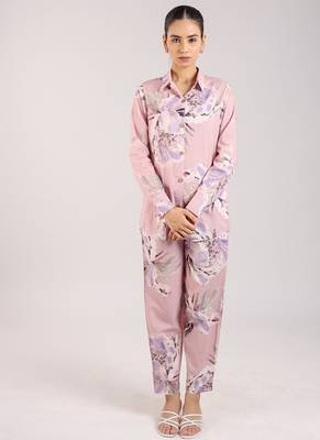 Dust rose floral printed cotton co-ord 2