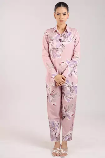 Dust rose floral printed cotton co-ord