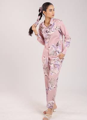 Dust rose floral printed cotton co-ord 4