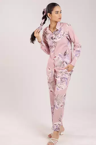 Dust rose floral printed cotton co-ord
