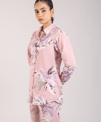 Dust rose floral printed cotton co-ord 5