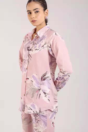 Dust rose floral printed cotton co-ord