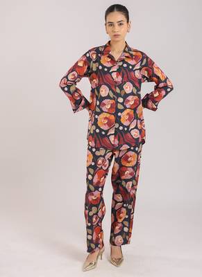 Black floral printed cotton co-ord 1