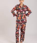 Black floral printed cotton co-ord