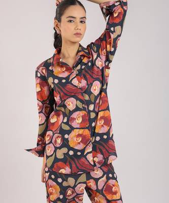 Black floral printed cotton co-ord 2