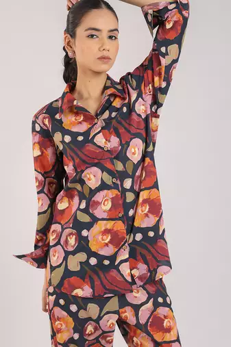 Black floral printed cotton co-ord