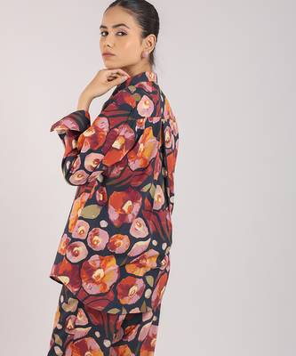 Black floral printed cotton co-ord 3