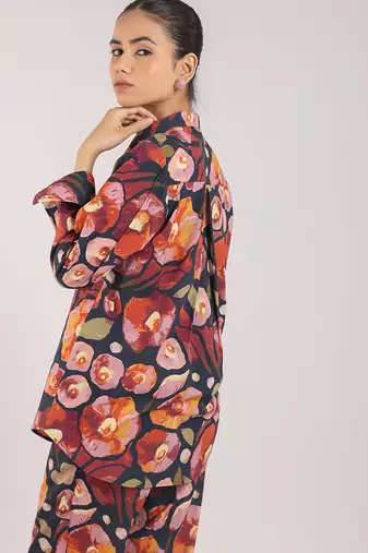 Black floral printed cotton co-ord