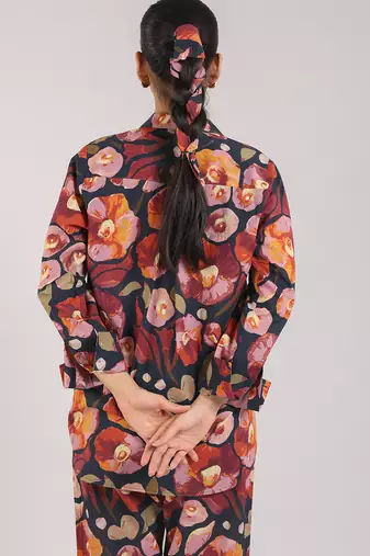 Black floral printed cotton co-ord