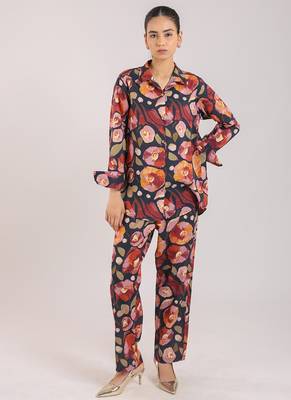 Black floral printed cotton tie-on co-ord 1