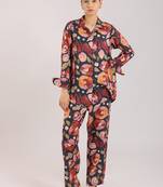 Black floral printed cotton tie-on co-ord