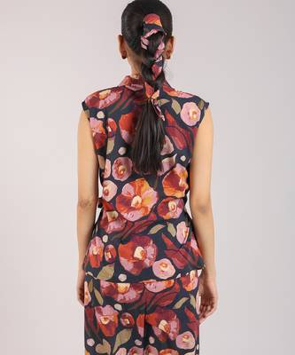 Black floral printed cotton tie-on co-ord 4