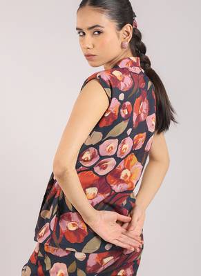 Black floral printed cotton tie-on co-ord 5