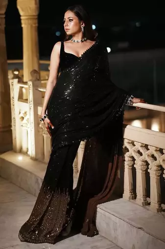 black Georgette sequin worked Saree With Blouse