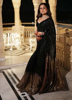 black Georgette sequin worked Saree With Blouse 1