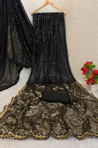 black Georgette sequin worked Saree With Blouse